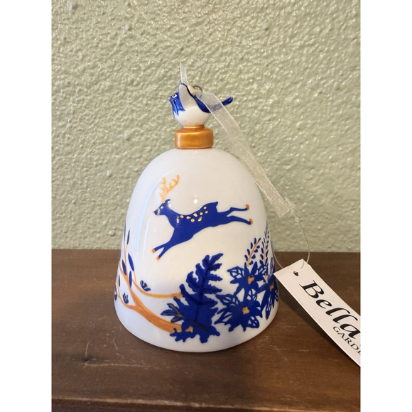 Bella's Garden Other - Bella’s Garden Blue And White Deer Christmas bell Ornament